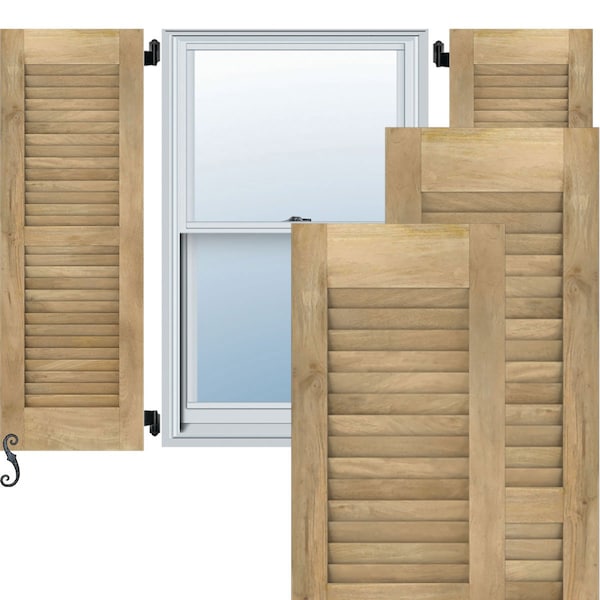 Ekena Millwork 18W x 77H Americraft Two Equal Louver Exterior Real Wood Shutters, Unfinished, PR RW101LV18X77UNH - main